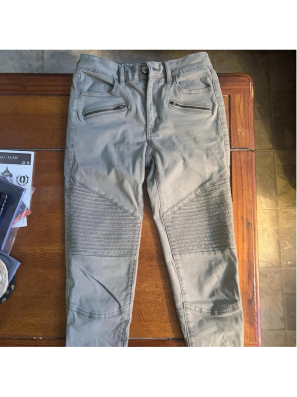 American Eagle Hi-Rise Jegging Jeans Womens 0 Gray Moto Super Stretch Zip